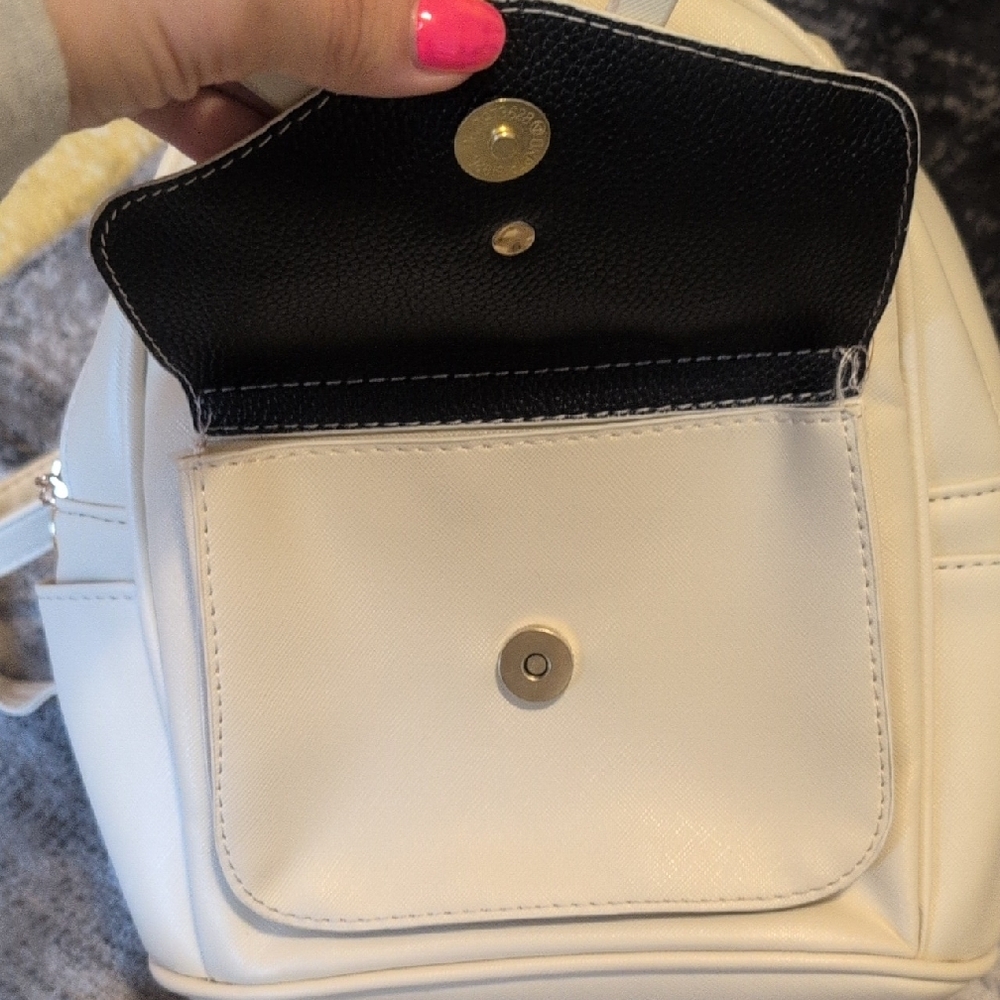 White Mini Backpack Purse with Bow Accent - Picture 3 of 8